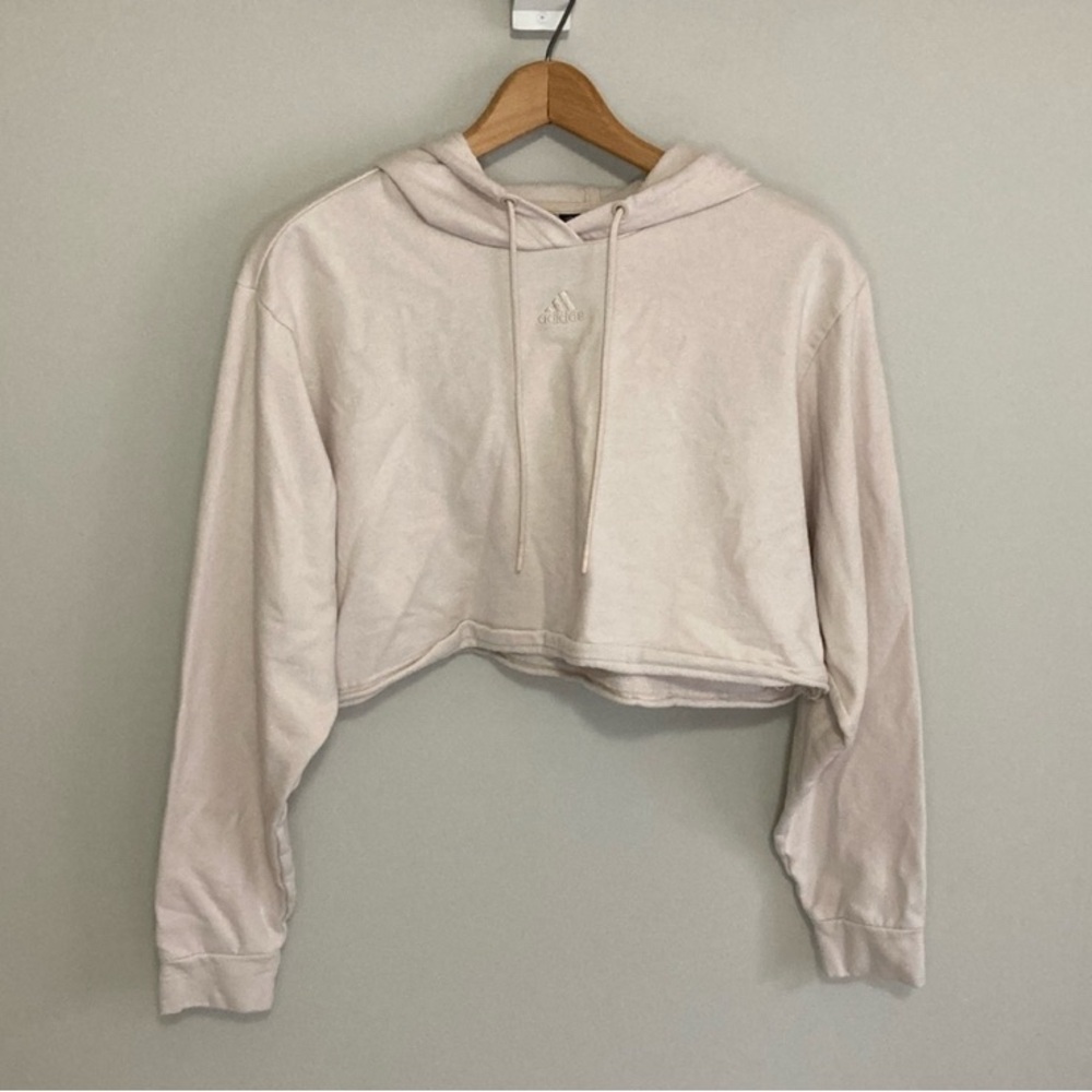 Adidas Light Tan Cropped Hoodie Sweatshirt, Beige, Women’s Size Medium Shirt Top